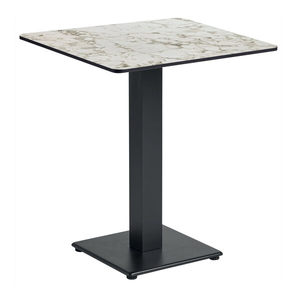 Extro 60cm Square White Carrara Marble Effect Top Dining Table with Akira Black Base