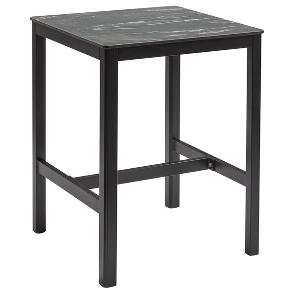 Extro 60cm Wooden Mid Bar Table In Black Marble Textured