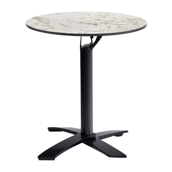 Extro 69cm Round White Carrara Marble Effect Flip Top Dining Table with Sabre Deluxe Black Base
