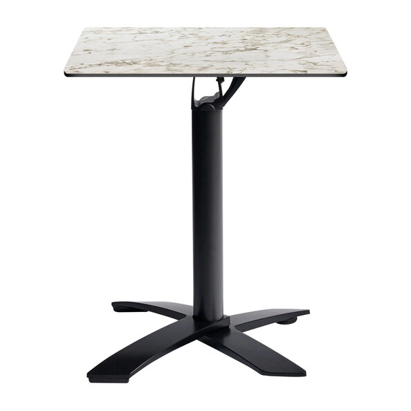 Extro 69cm Square White Carrara Marble Effect Flip Top Dining Table with Sabre Deluxe Black Base