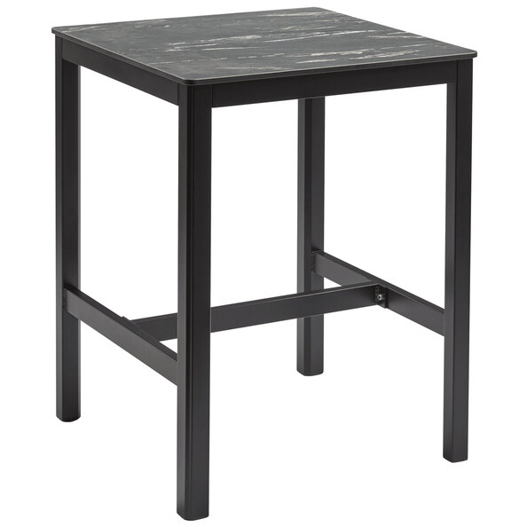 Extro 70cm Wooden Mid Bar Table In Black Marble Textured
