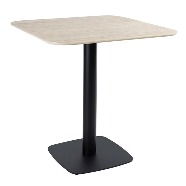 Extro 79cm Beige Travertine Marble Effect Top Dining Table with Bicton Black Base