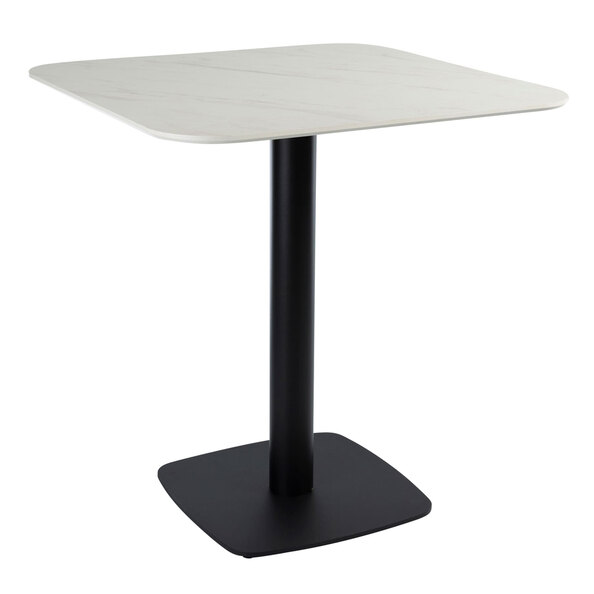 Extro 79cm White Marble Effect Top Dining Table with Bicton Black Base