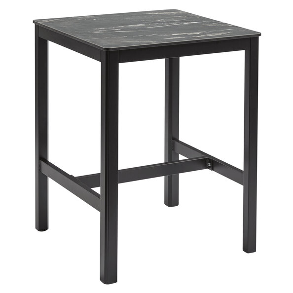 Extro 80cm Wooden Mid Bar Table In Black Marble Textured
