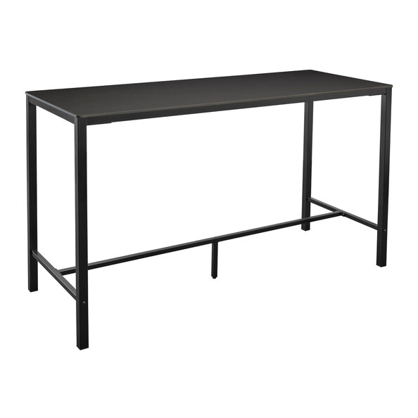 Extro Rectangular Wooden Black Top Bar Table with Steel Base