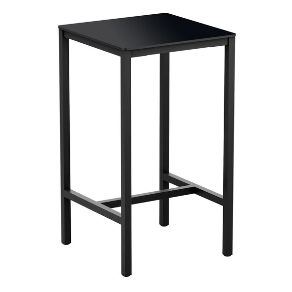 Extro Square Wooden Black Top Bar Table with Steel Base