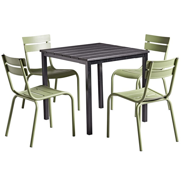 Extro Wooden Dining Table With Magnolia 4 Olive Green Chairs