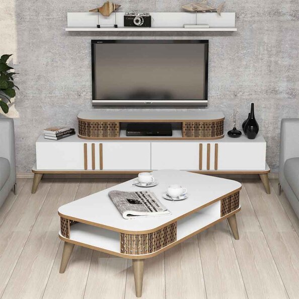 Eylul Wooden Entertainment Unit and Coffee Table Set in White