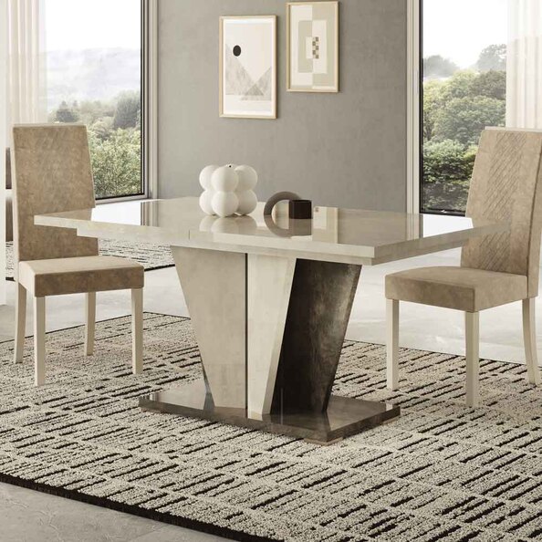 Fabio High Gloss Marble Effect Dining Table in Warm Grey and Dark Brown