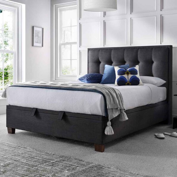 Fairfax Fabric Ottoman Storage Double Bed In Pendle Slate