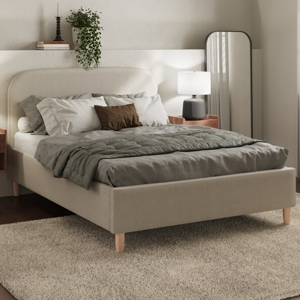 Farica Fabric Ottoman Storage Double Bed In Natural Stone