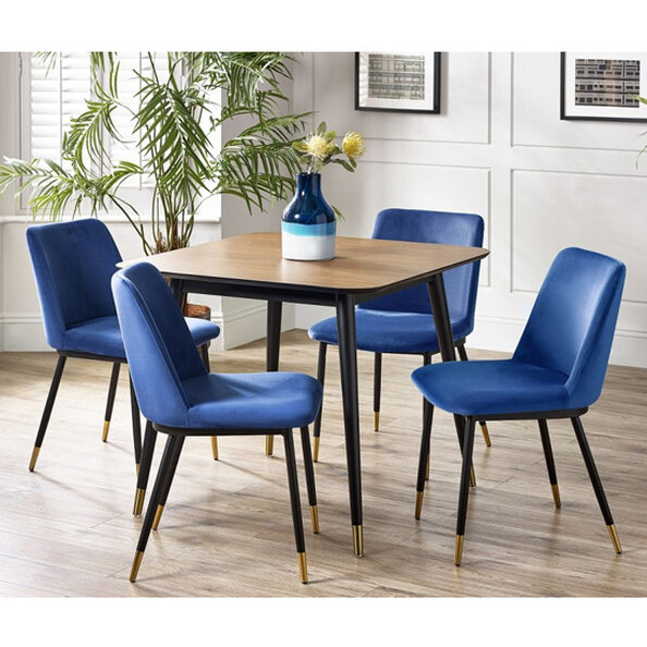 Farica Square Dining Table With 4 Daiva Blue Chairs