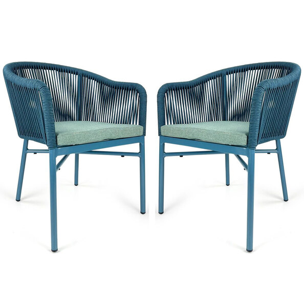 Faris Garden Blue Rattan Armchair With Cushion in Pair