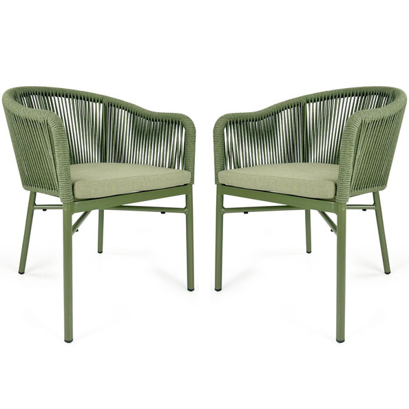 Faris Garden Green Rattan Armchair With Cushion in Pair