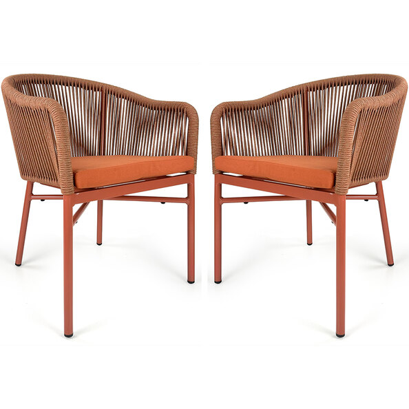 Faris Garden Orange Rattan Armchair With Cushion in Pair