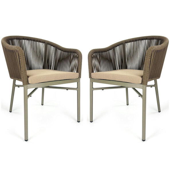 Faris Garden Taupe Rattan Armchair With Cushion in Pair
