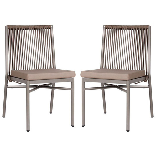 Faris Garden Taupe Rattan Sidechair With Cushion in Pair