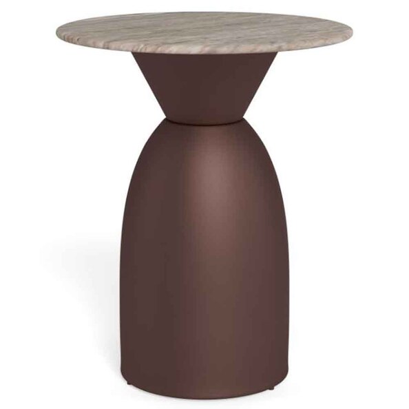 Farmville Marble Top Round Side Table With Steel Base in Brown