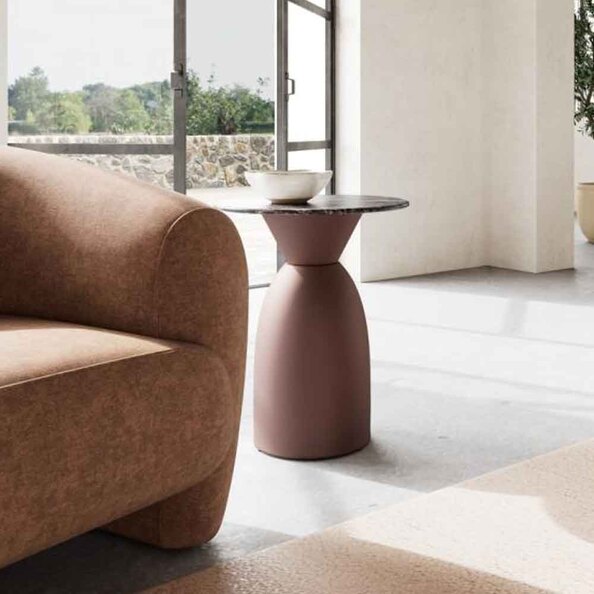 Farmville Round Brown Cocoa Marble Top Side Table with Bronze Steel Base