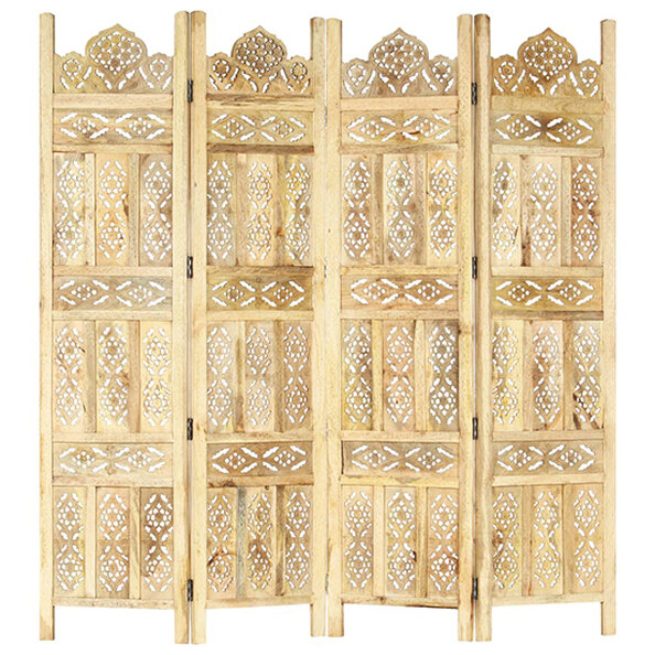 Fauci Mango Wood 4 Panels 160cm x 165cm Room Divider In Natural