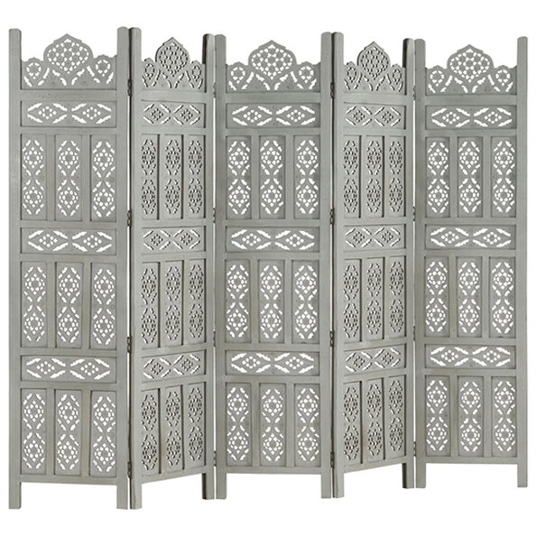 Fauci Mango Wood 5 Panels 200cm x 165cm Room Divider In Grey