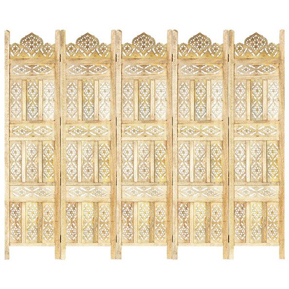 Fauci Mango Wood 5 Panels 200cm x 165cm Room Divider In Natural