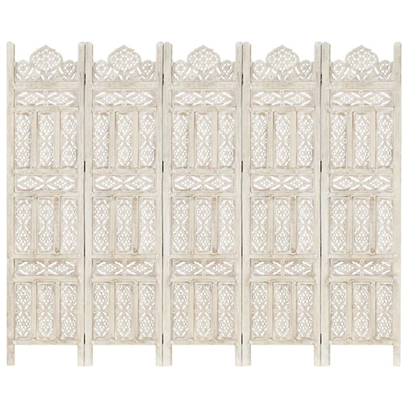 Fauci Mango Wood 5 Panels 200cm x 165cm Room Divider In White