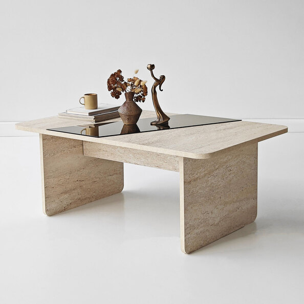 Favourite Wooden Coffee Table in Bronze and Travertine Marble Effect