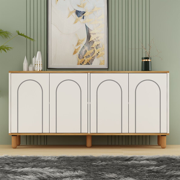 Fayron Wooden Sideboard with 4 Doors in Sapphire Oak and White