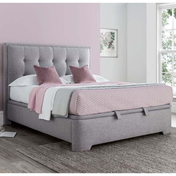Felton Fabric Ottoman Storage King Size Bed In Grey