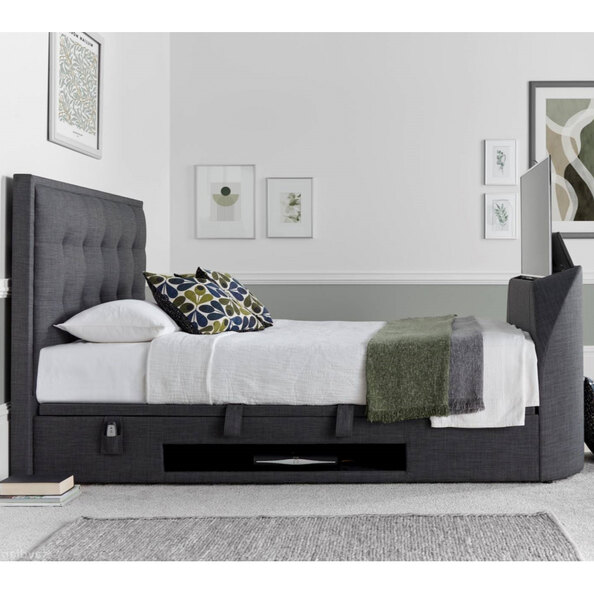 Felton Fabric Ottoman Storage Super King Size TV Bed In Slate