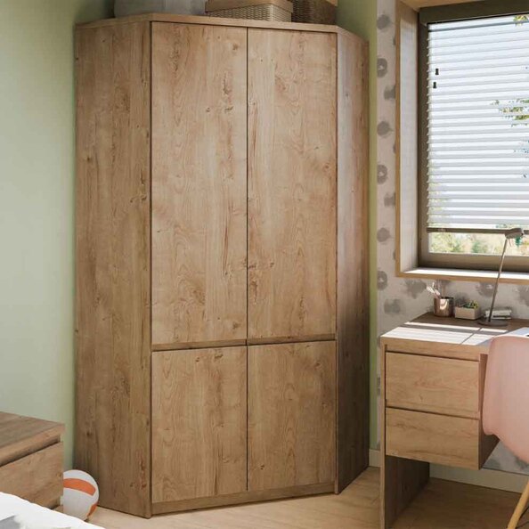 Felton Wooden Corner Wardrobe With 2 Doors In Ribbeck Oak