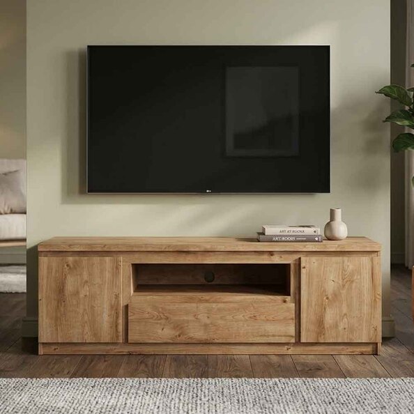 Felton Wooden TV Unit with 2 Doors 1 Drawer in Oak