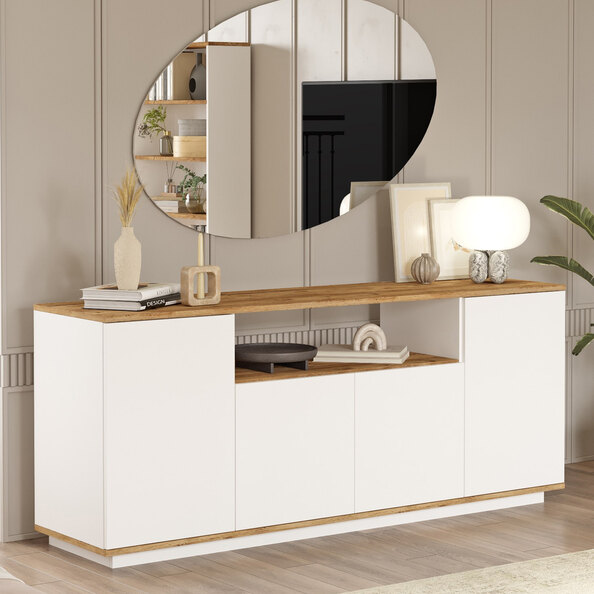 Felyn Wooden Sideboard with 4 Doors in Atlantic Pine and White