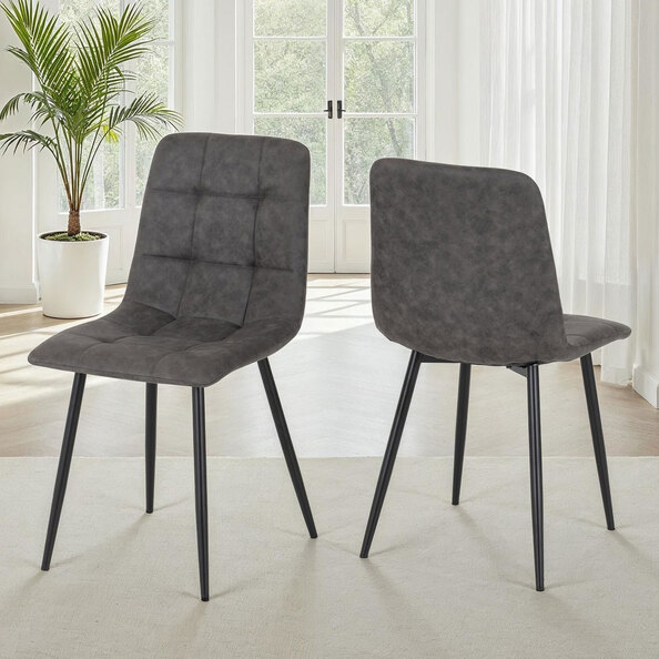 Fenvio Dark Grey Fabric Dining Chairs with Metal Legs in Pair