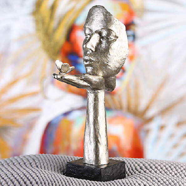 Fenvio Synthetic Resin Desire Face Sculpture in Antique and Silver