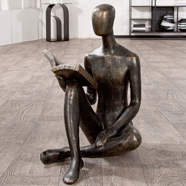 Fenvio Synthetic Resin Person Reading Sculpture in Antique and Bronze