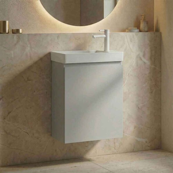 Ferla 400mm Wooden Wall Mounted Vanity Unit & Basin with 1 Door in Matte Cashmere
