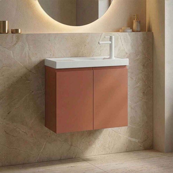 Ferla 600mm Wooden Wall Mounted Vanity Unit & Basin with 2 Doors in Matte Cinnamon