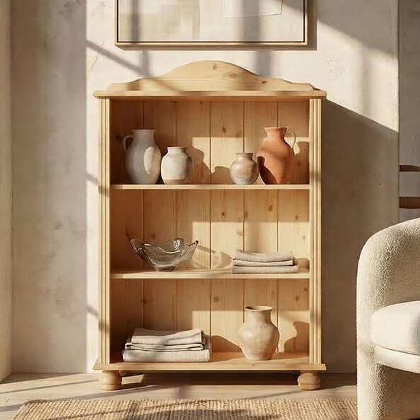 Ferlune Wooden Bookcase with 2 Shelves in Natural