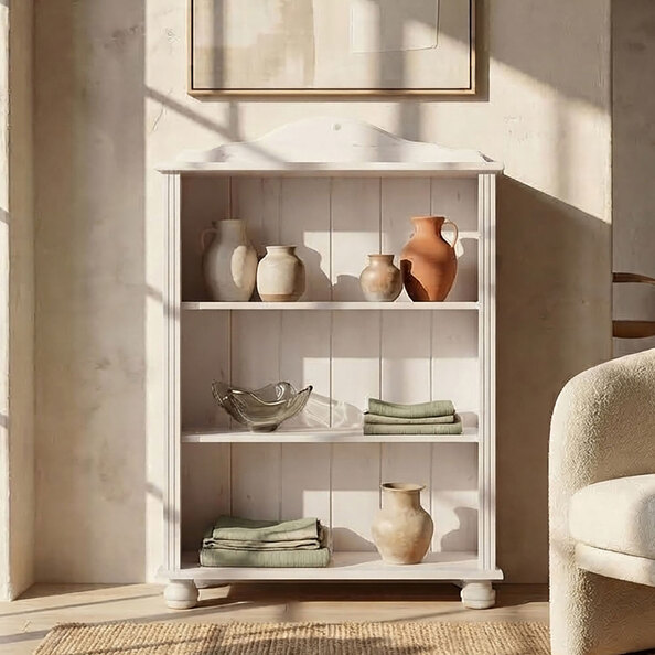 Ferlune Wooden Bookcase with 2 Shelves in White