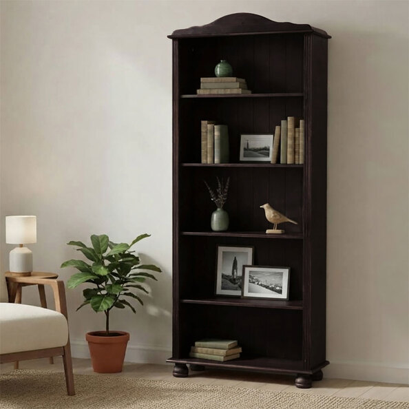 Ferlune Wooden Bookcase with 4 Shelves in Brown