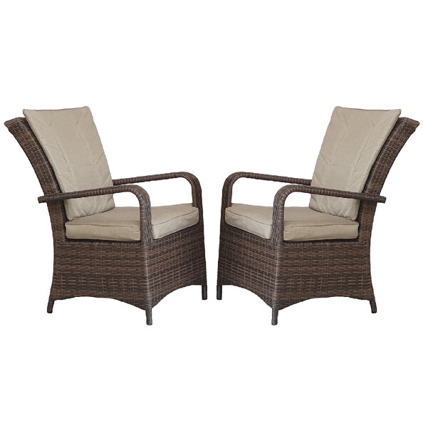 Fetsa Brown Rattan Garden Dining Chairs With Cushion In Pair