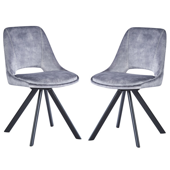Fexon Light Grey Velvet Dining Chair with Black Legs in Pair
