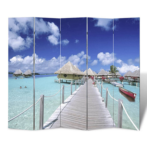 Fifer Folding Fir Wood 200cm X 170cm Room Divider In Beach