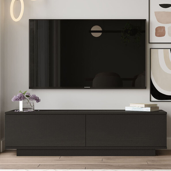 Filaroa Wooden TV Stand with 2 Flap Doors in Black