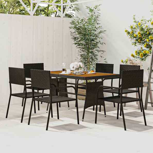 Filey Poly Rattan 7 Piece Outdoor Dining Set In Black
