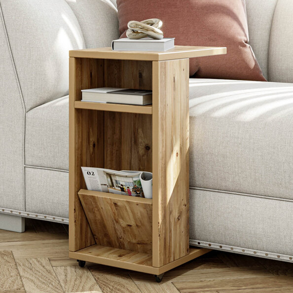 Filira Wooden Side Table with Magazine Rack in Pine