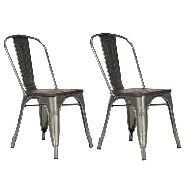 Findlay Antique Wooden Dining Chairs With Metal Frame In Pair