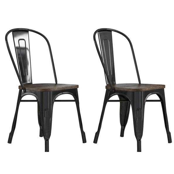 Findlay Black Wooden Dining Chairs With Metal Frame In Pair